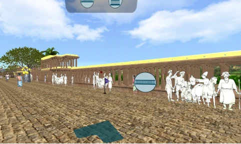 Narrative hotspot visible in the VR scene