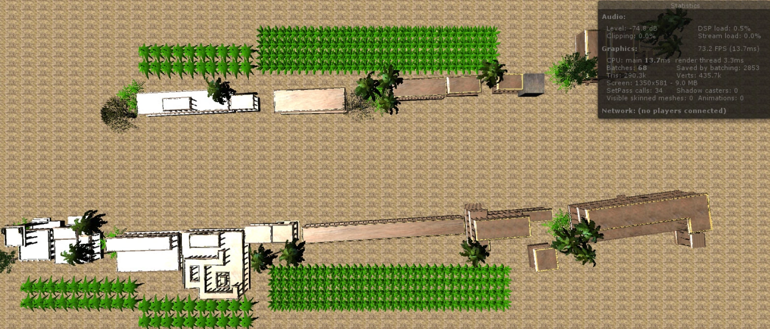 Street plan divided into three Unity scenes
